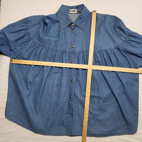Vintage Gitano Denim Top Jean Shirt Womens 20W Heart Metal Buttons Long Sleeve - Picture 12 of 15